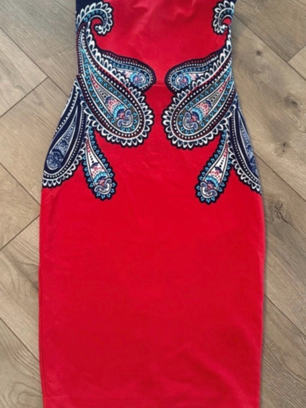 Express Red Paisley Midi Sheath Dress